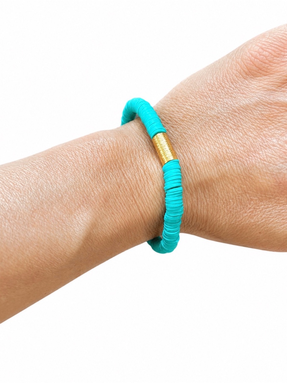 Turquoise Beaded Stretch Bracelet with Gold Accent - Women Jewelry